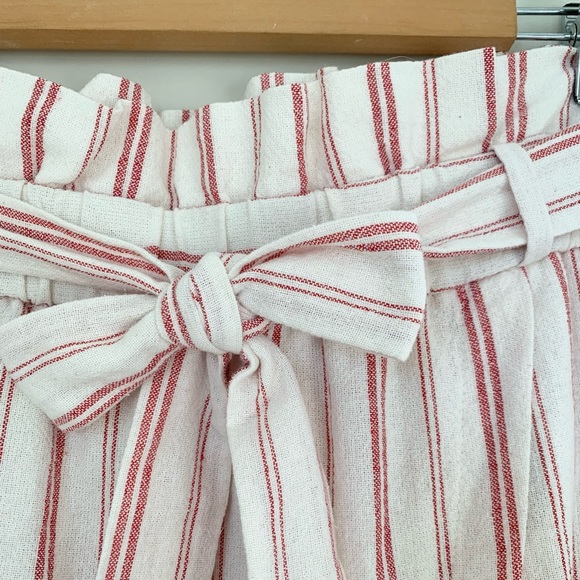 Zara White Red Striped Linen High Waisted Midi Bow Tie Paper Bag Wrap Skirt - Picture 6 of 9